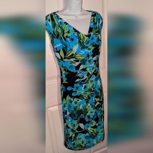 Blue/Green Topical Print Dress